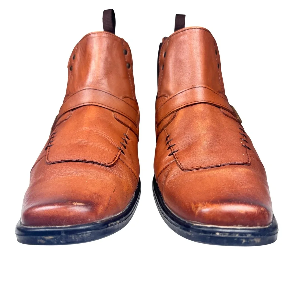 Leather Chelsea Boots Ankle Brown Square Toe Grunge Punk Streetwear Galileo 9.5